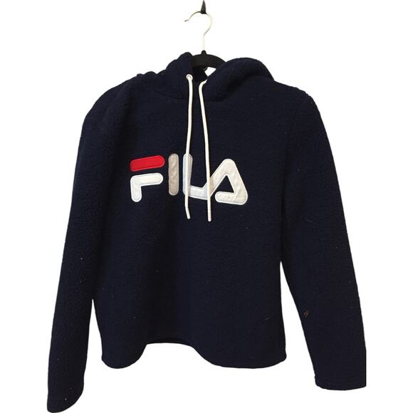 Fila Tops - Fila Pullover Fleece Hoodie Womens Small Black Embroidered Logo Long Sleeve